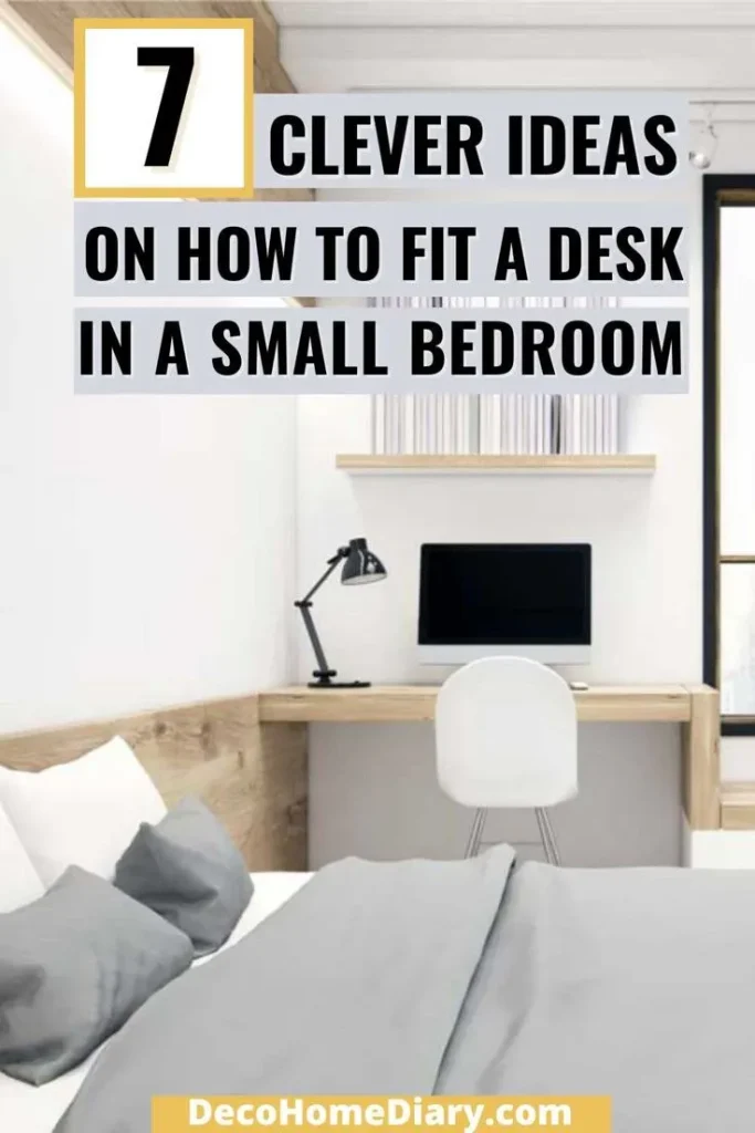 Compact bedroom with a small desk arranged as a dedicated work area beside the sleeping space.