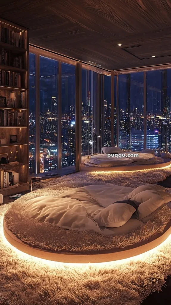 Small bedroom with a rug positioned around the bed to add warmth and visually anchor the sleeping area.