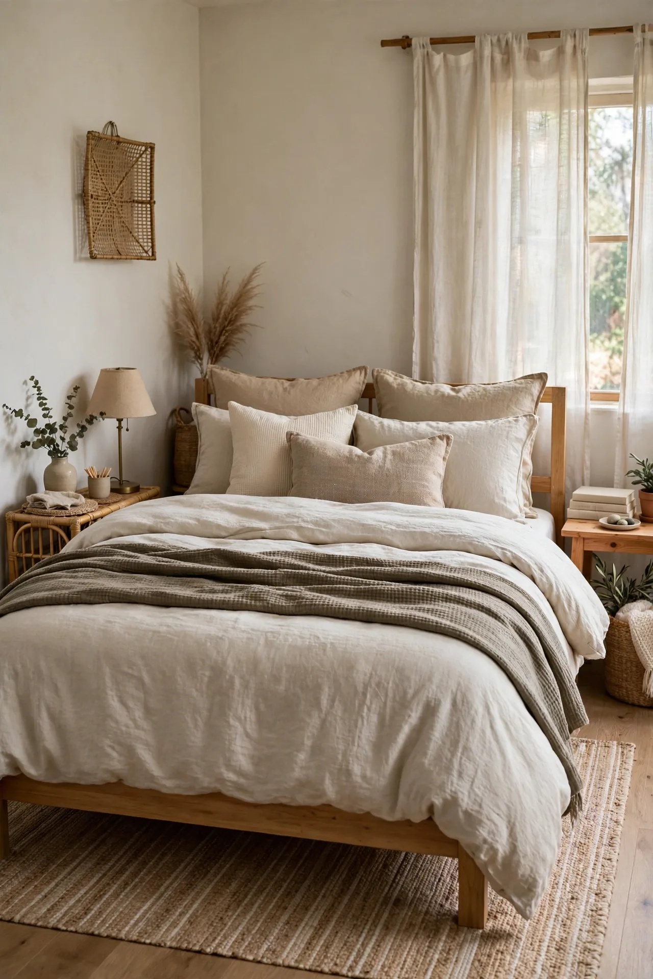 alt=Where the money goes first in a budget bedroom makeover, bed, walls, and lighting prioritized.