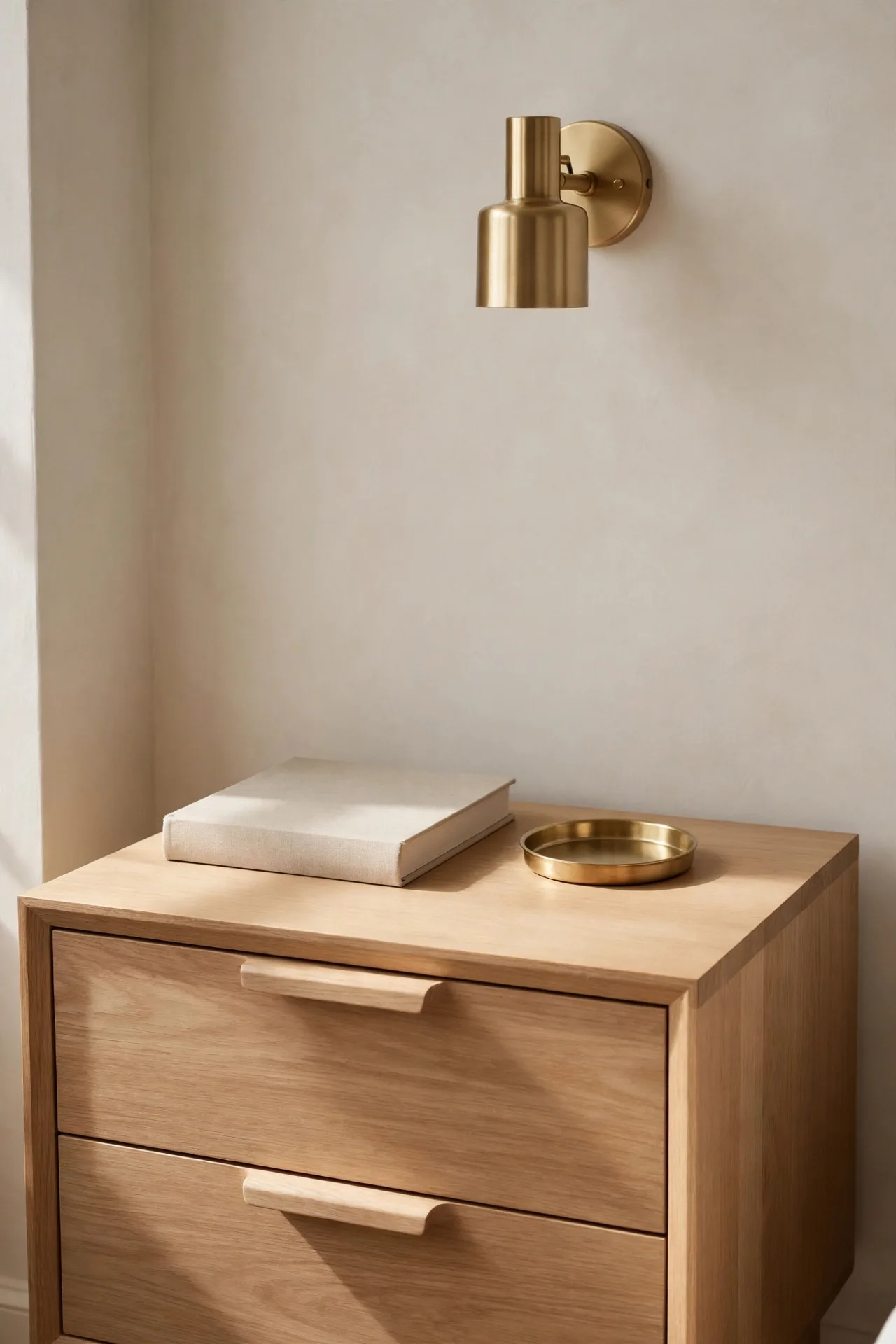 A minimalist nightstand after the accessories edit, with only the items that earned a place.