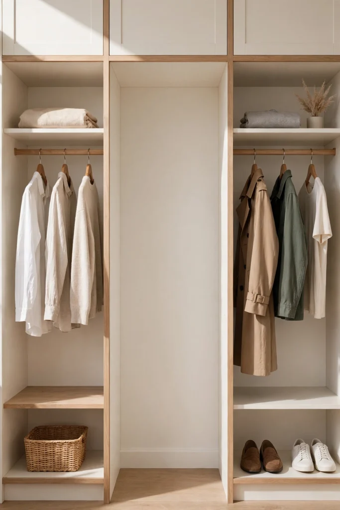 Organized small closet with breathing room and visible empty space between sections