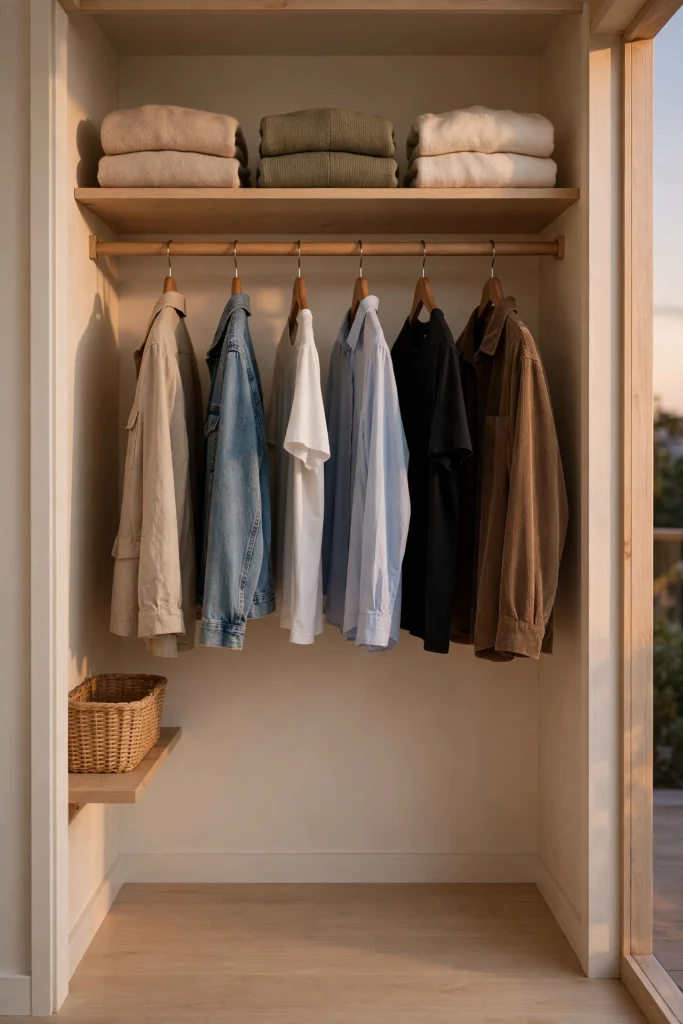 Small closet after a simple reset with everything back in place and a clear floor